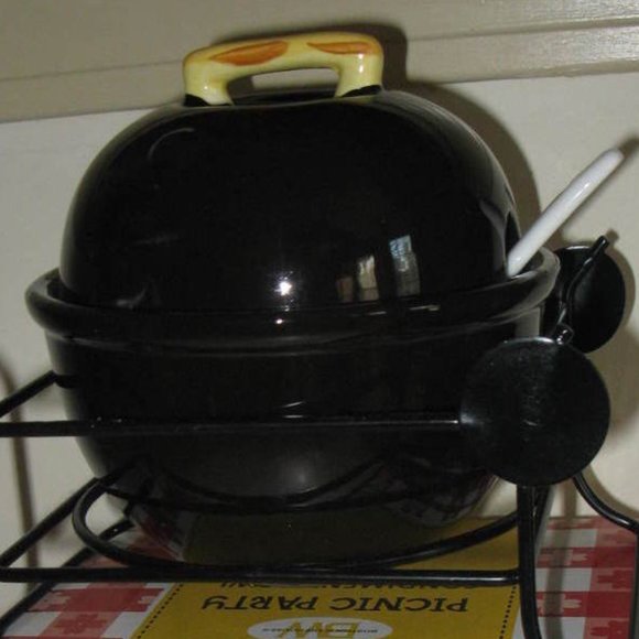 Condiment Bowl 3 Piece 12 oz Bowl Wire Rack and Spoon Black - Picture 2 of 3